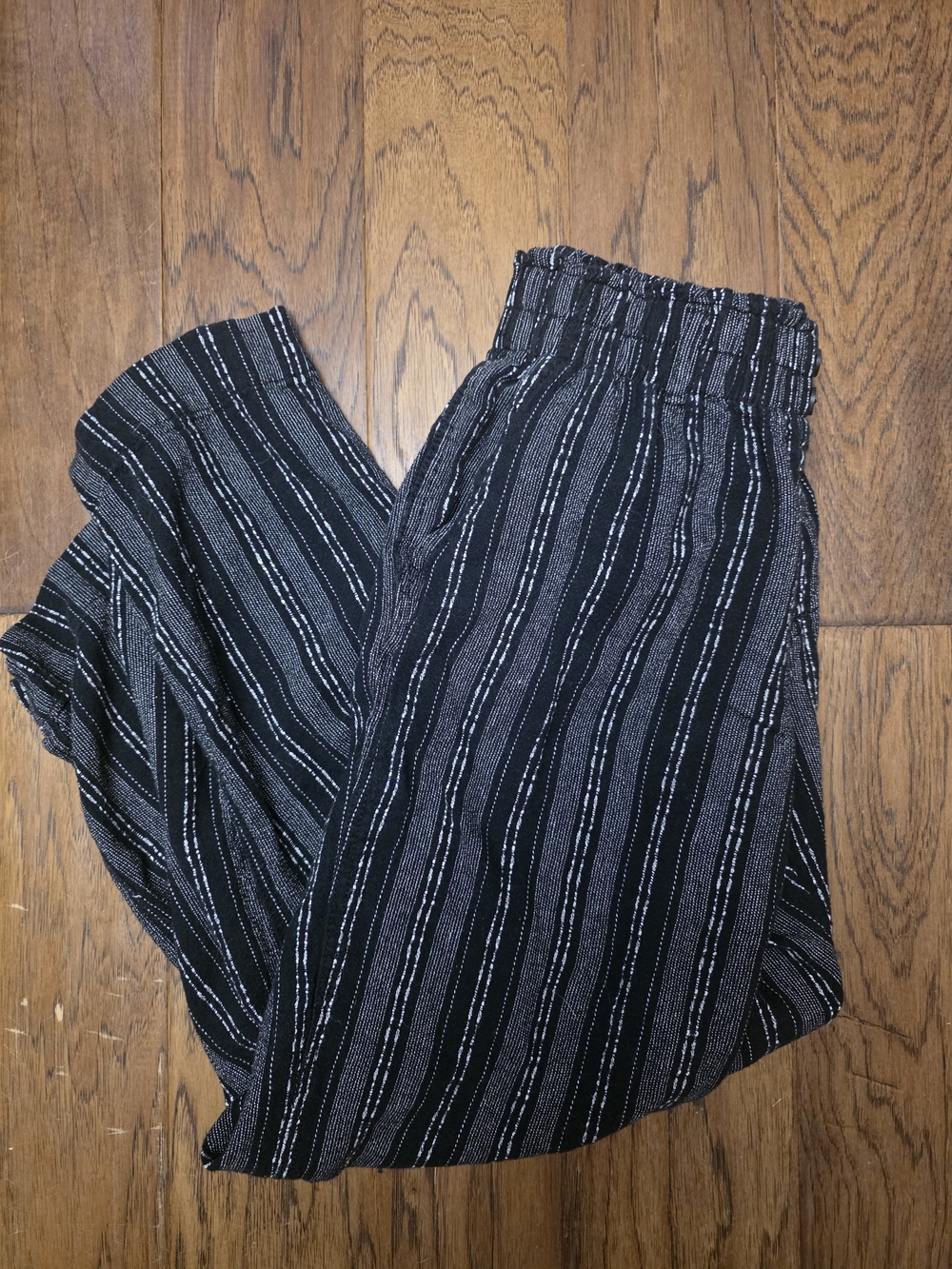 Briggs Black Striped Elastic-Waist Joggers sz Med 55% Linen